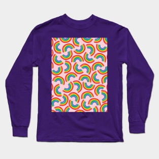 Rainbow Pattern with Pink Background Long Sleeve T-Shirt